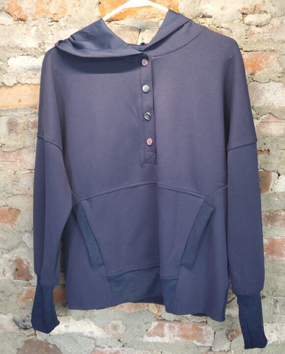 Unbranded Other - Fashion Hoodie Pullover S Navy Blue Snap Button Hooded Front Pocket